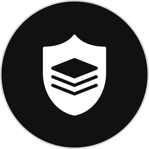 Shield icon with stacked layers design.