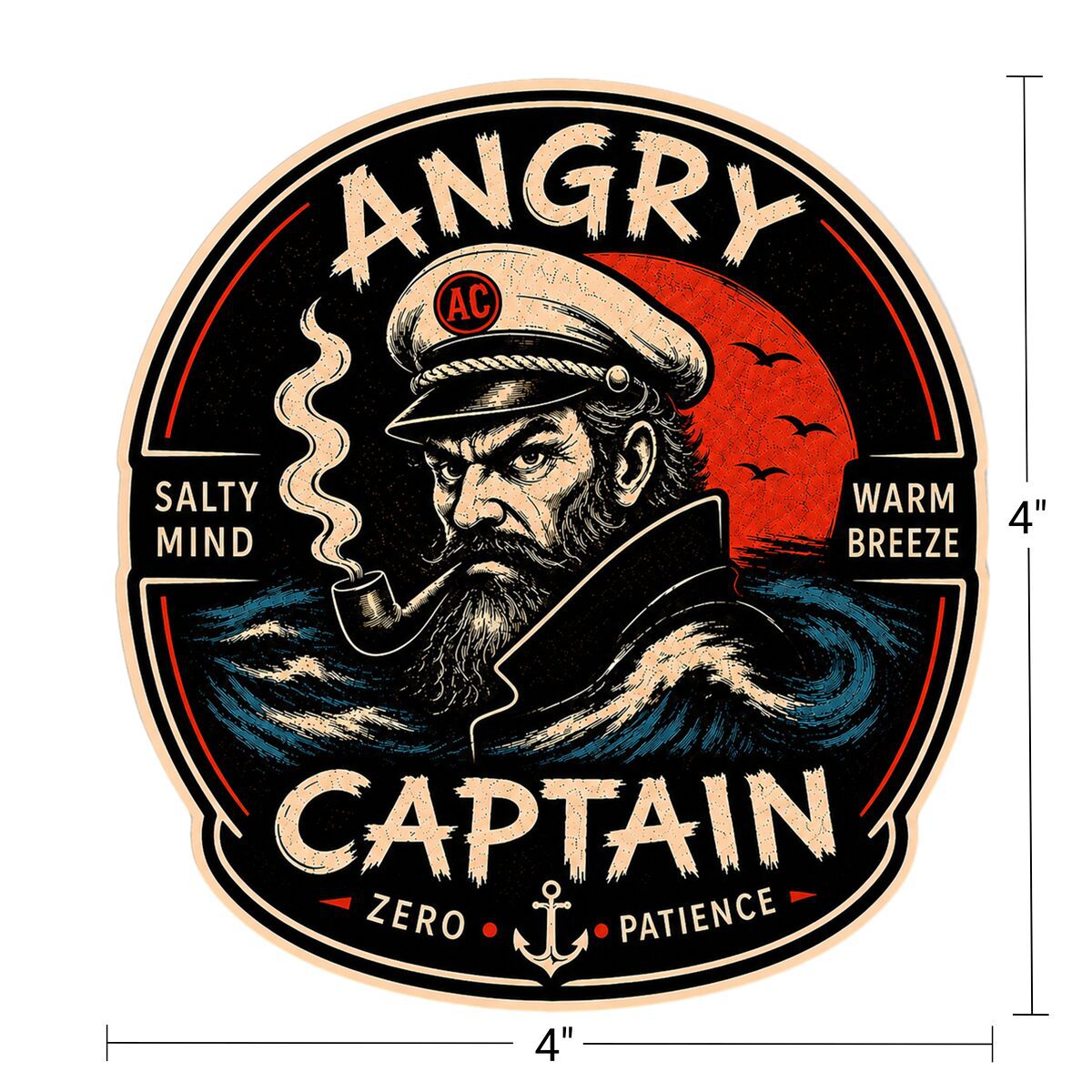 Angry sea captain patch illustration with pipe
