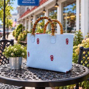 Light blue lobster tote with bamboo handles