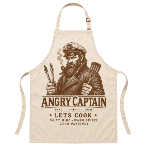 Beige apron with Angry Captain design